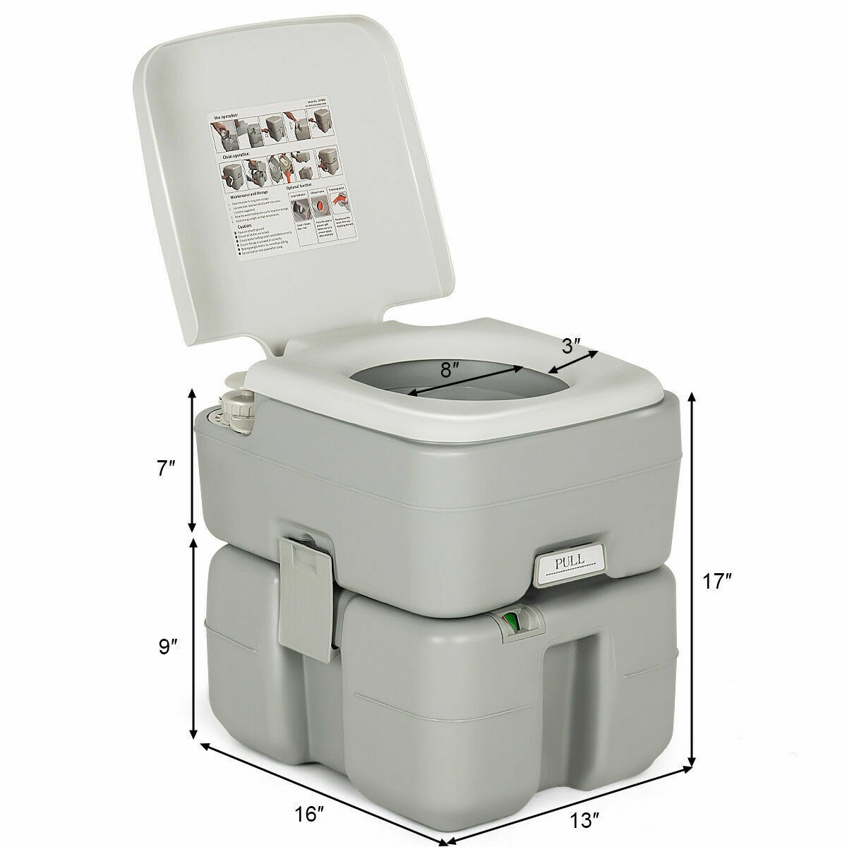 5.3 Gallon Portable Travel Toilet Outdoor Camping Toilet w/ Piston Pump Flush