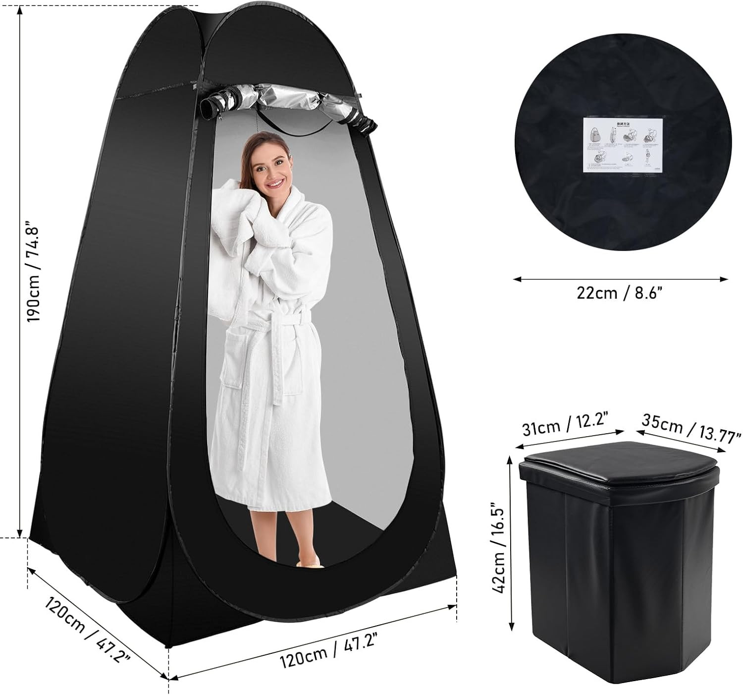 Portable Camping Toilet Kit for Adults, Pop up Privacy Tent, X Large Folding Toi
