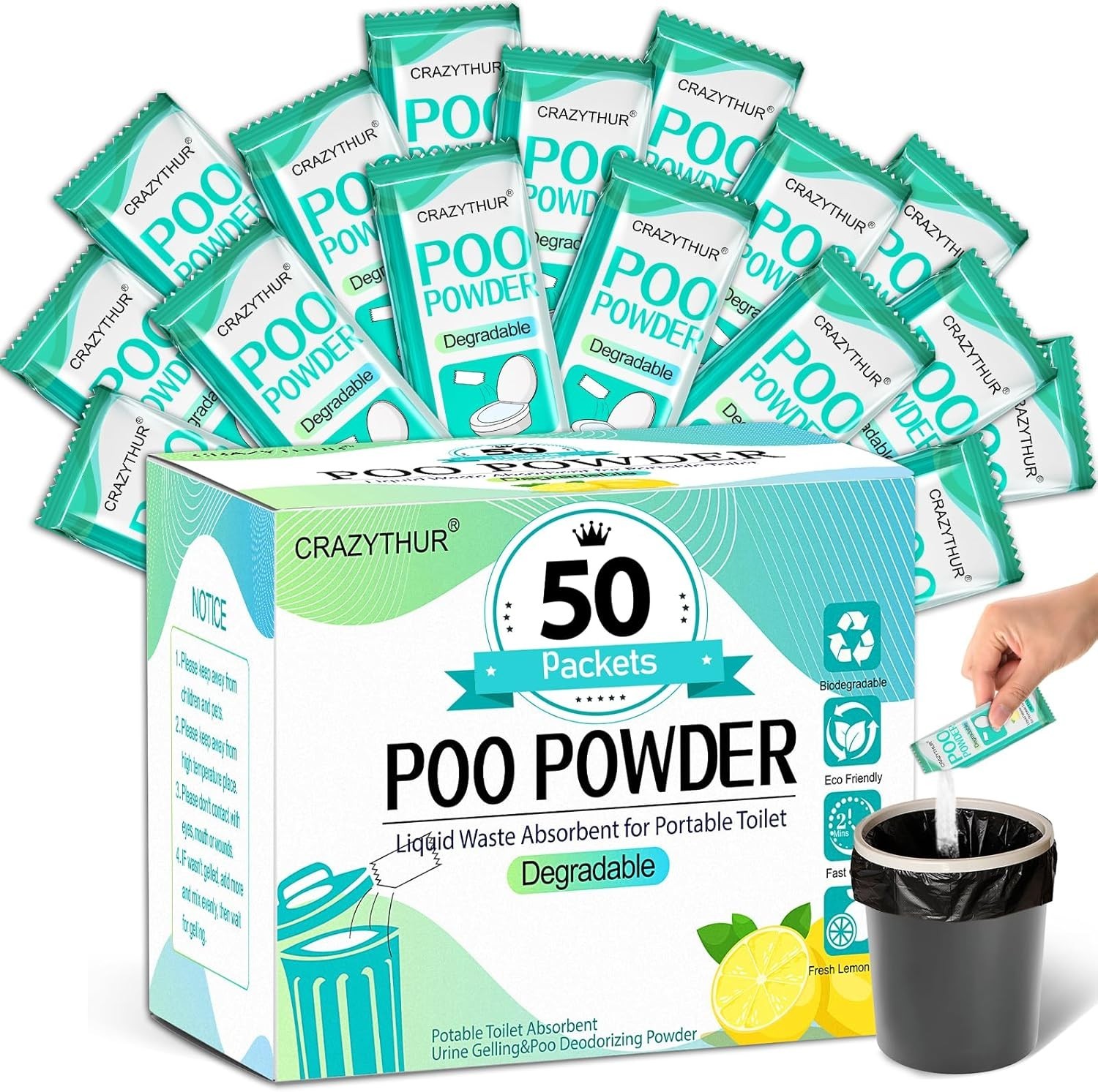 Portable Toilet Gel, Poo Powder for Portable Toilet, Camping Toilet Gel, Pee …