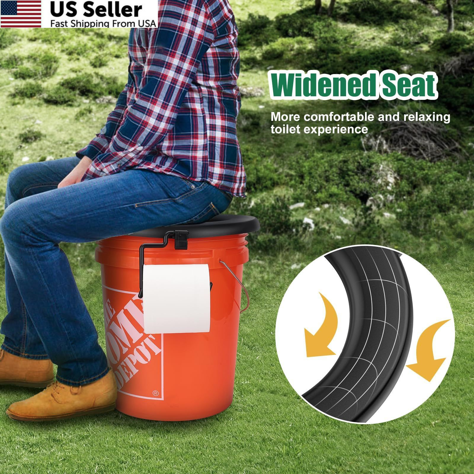 Bucket Toilet Seat, Portable Seat for 5 Gal Buckets, Universal, Black