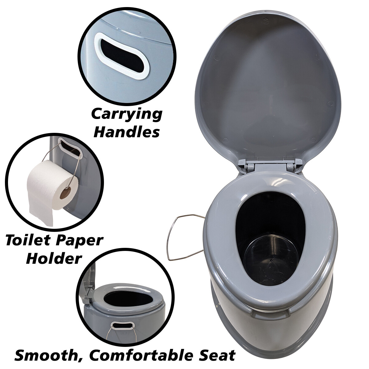 Portable Travel Toilet with Toilet Paper Holder and Removable Waste Bucket