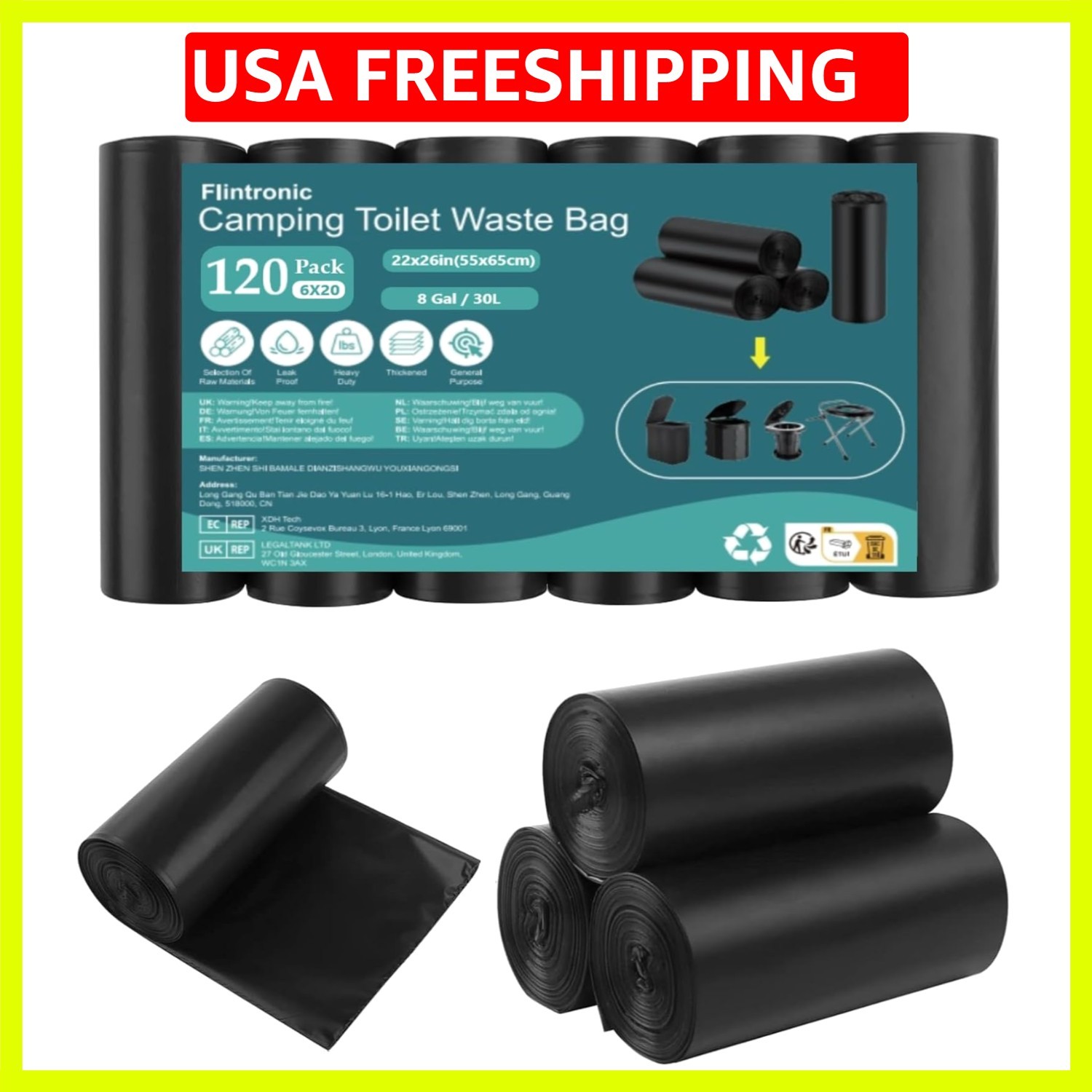 Camping Toilet Bags, 120 PCS 6 Roll Portable Toilet Bags, Thickened Toilet Wa…