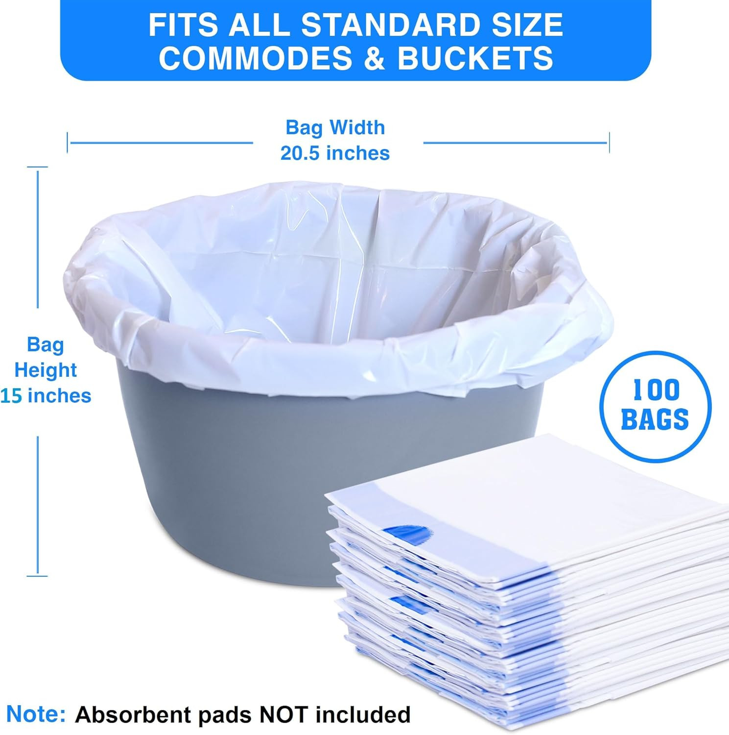 100 Bedside Commode Liners Bags for Commode Toilet – Leak Proof & Odorless Potty