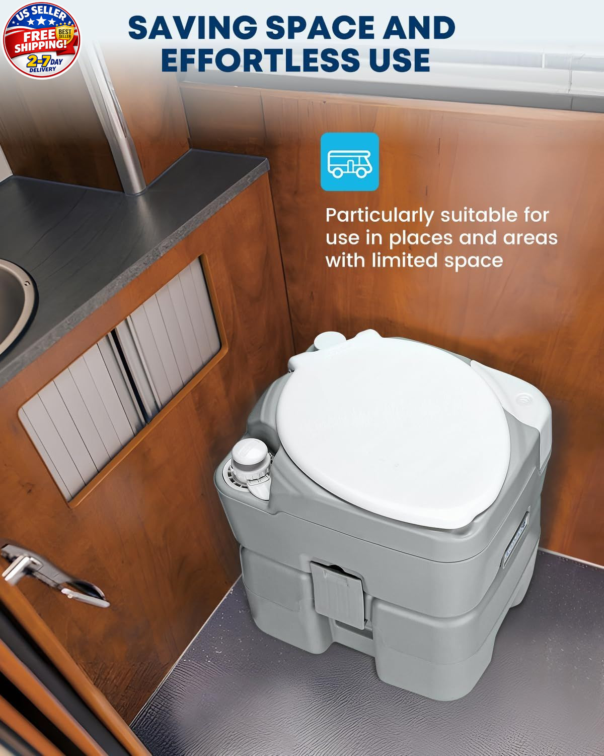 Camping Toilet Portable 5.3 Gal: 20L Porta Potty for Adults with Diagonal Elonga