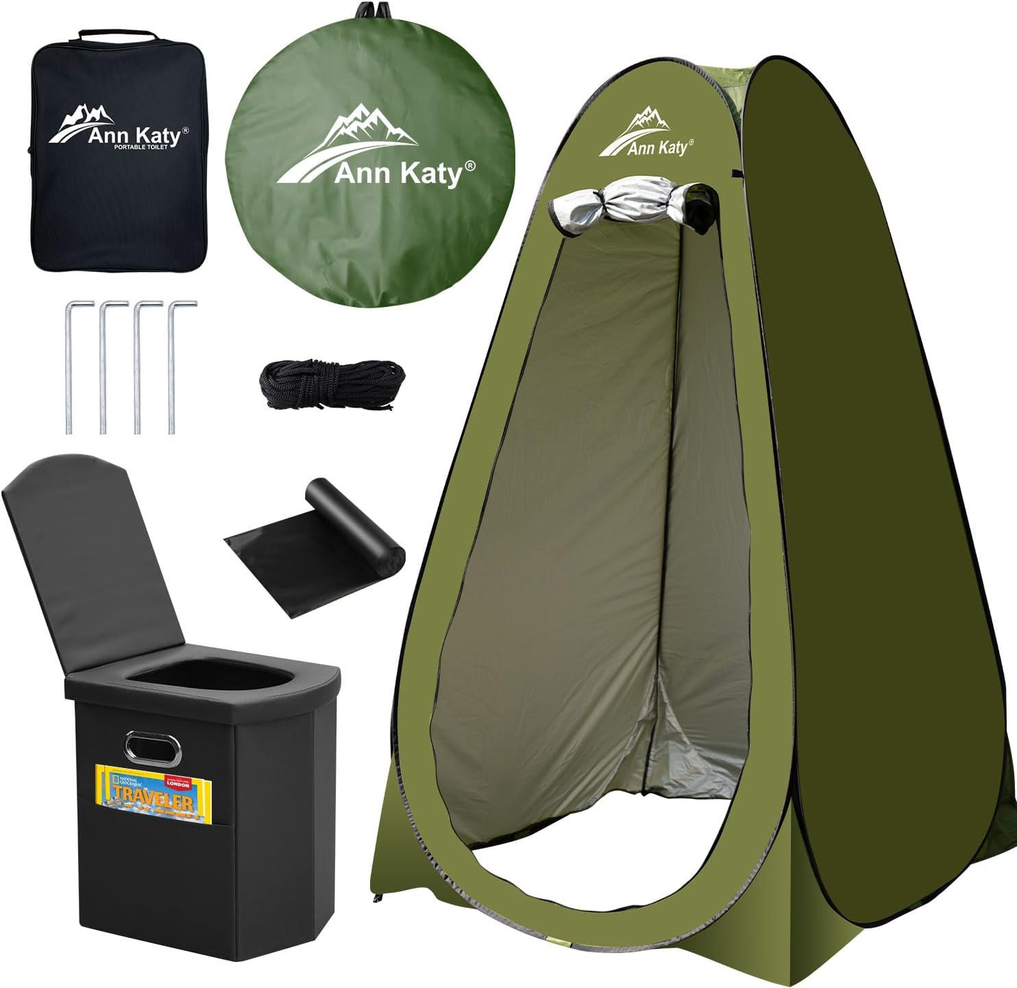 Portable Toilet with Pop up Privacy Tent,Xl Large Portable Toilet for Adults, Ou