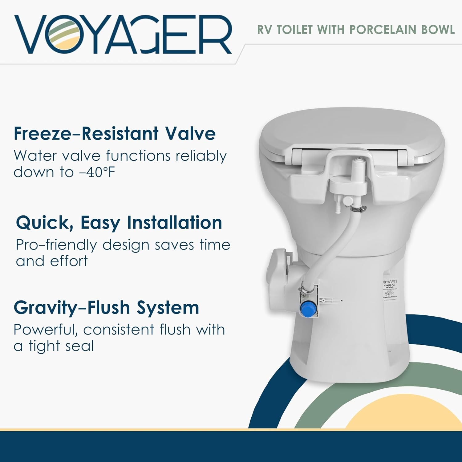 Voyager Plus Universal Residential Height RV Toilet with Porcelain Bowl