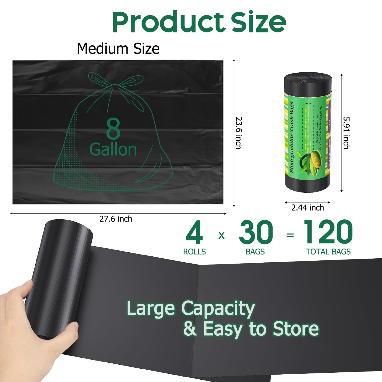 120 Portable Camping Toilet Bags, Biodegradable Compostable 58 Gallon