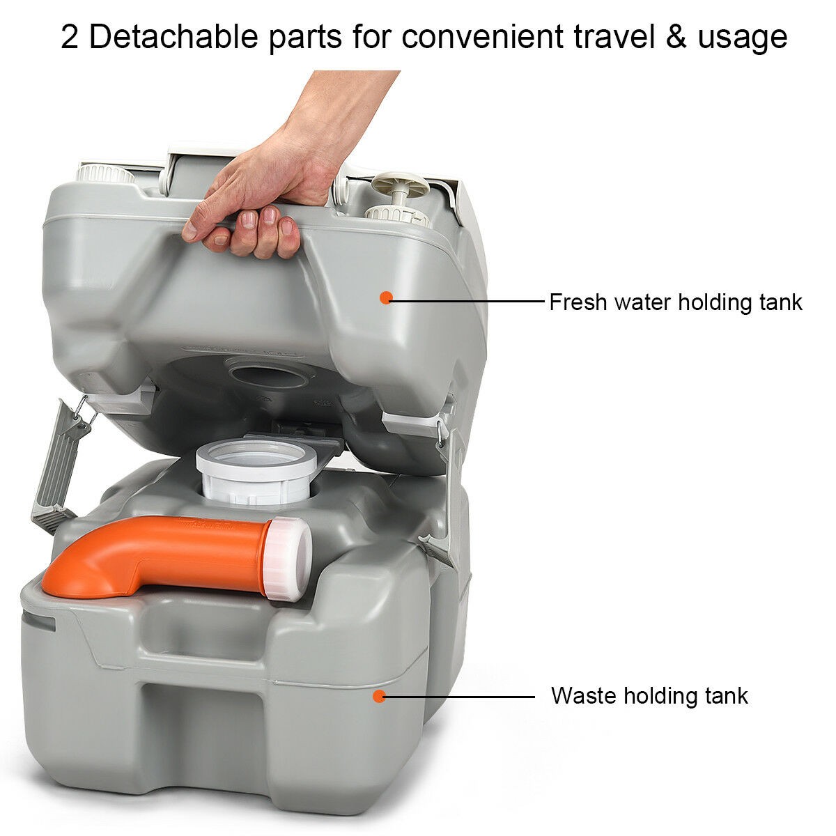 5.3 Gallon Portable Travel Toilet Outdoor Camping Toilet w/ Piston Pump Flush