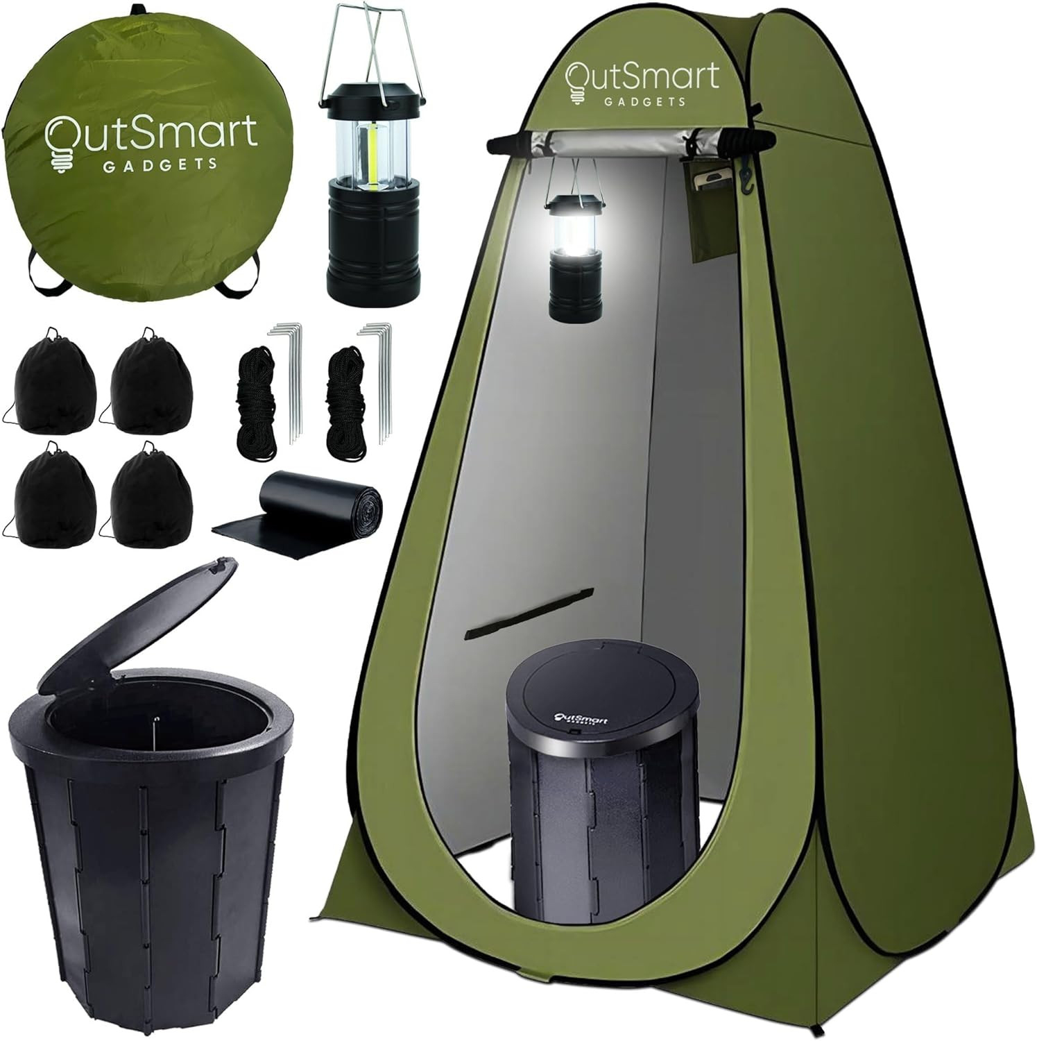 Portable Outdoor Toilet Set with Privacy Tent and Camping Lantern for RV Travel