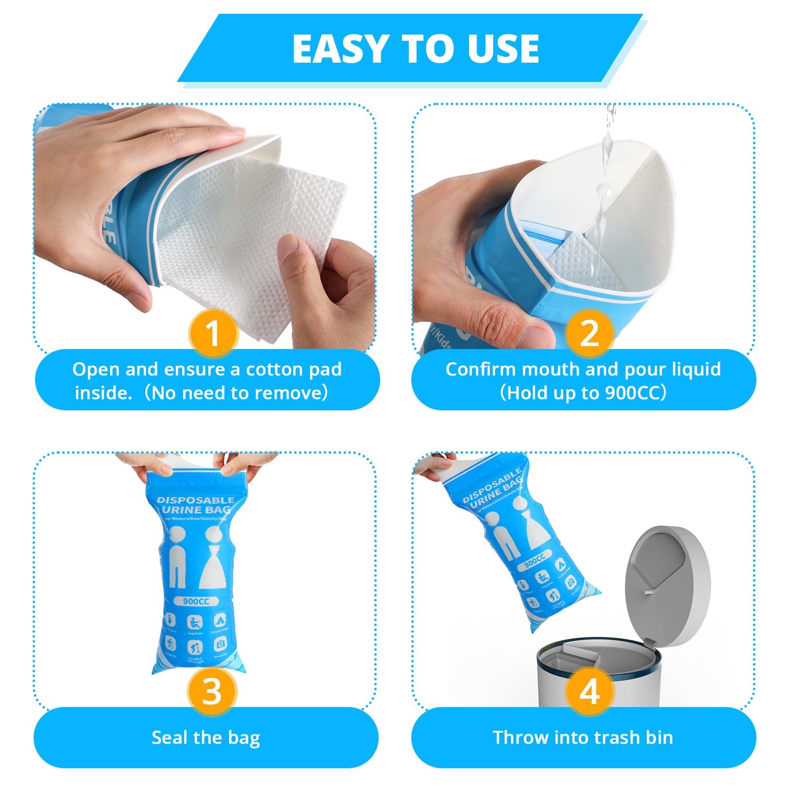 Disposable Urine Bag for Travel – 900ML Portable Pee Bags for Women Men 12 PC…