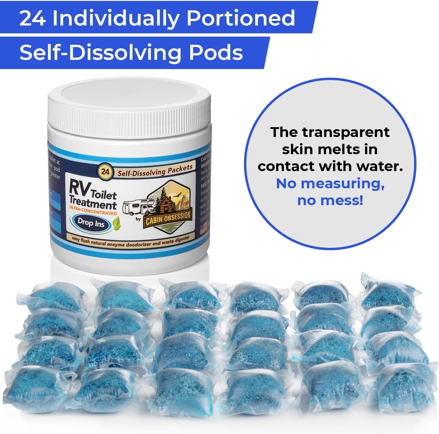 RV Toilet Treatment Drop Ins – 24 Easy Flush Self-Dissolving RV Black Tank Tr…