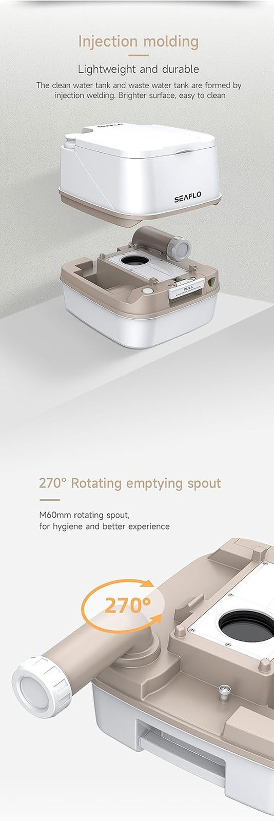SEAFLO 12L Premium Portable Travel Toilet – 3.2 Gallon Waste Tank, 2.6 Gallon Fr