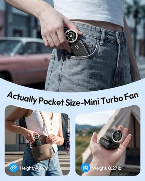 Mini Portable Handheld Fan, 6-Speed Turbo Cooling, Max 15 Hrs Black