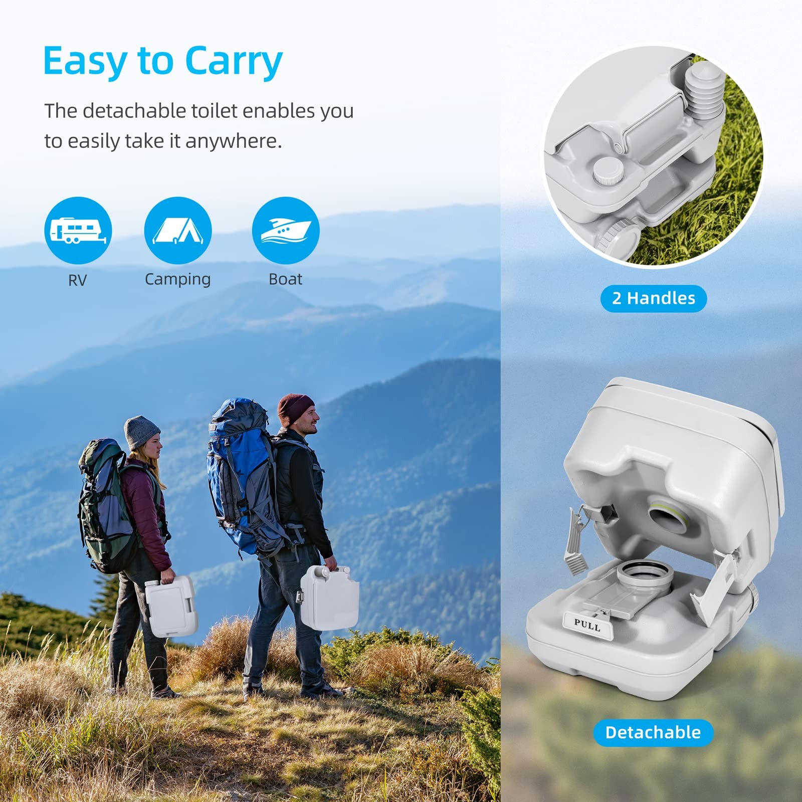 Yitahome 2.6 Gallon Portable Toilet For Camping Rv Travel Potty Press Flush