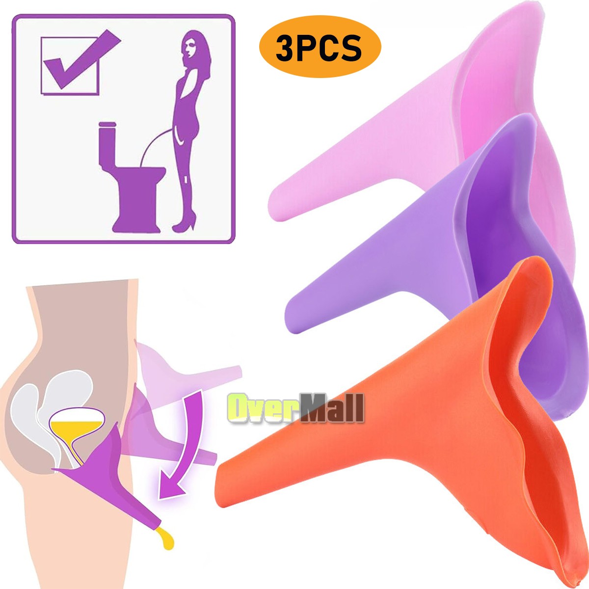 3PCS Portable Female Urinal Funnel Camping Travel Toilet Stand Pee Device