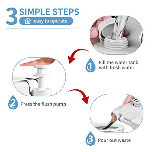 Portable Camping Toilet, Travel RV Toilet, 2.6 Gallon Handle Flush Pump