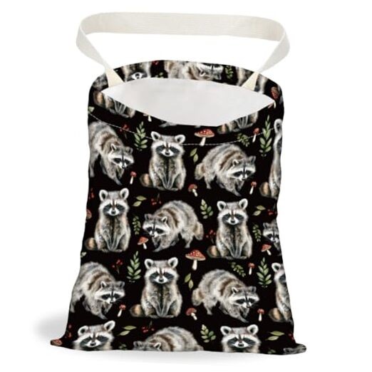 Print Car Trash Bag Hanging Garbage Bag with Snap Buttons Car-Back Seat Raccoon