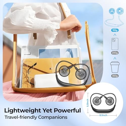 2600mAh Portable Neck Fan, Wearable Hands-Free Battery Operated with Black