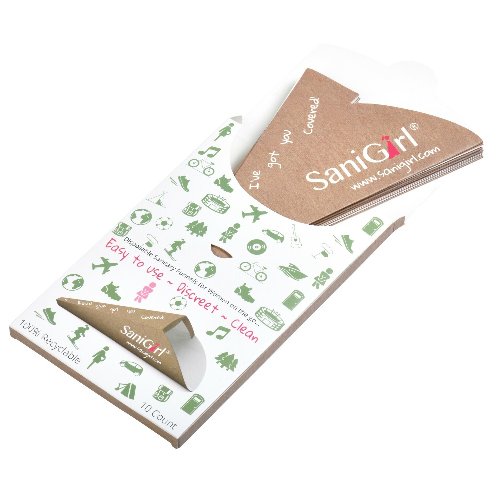 SaniGirl Disposable Pee Funnel Female Urination Device Portable Urinal 10 Pack