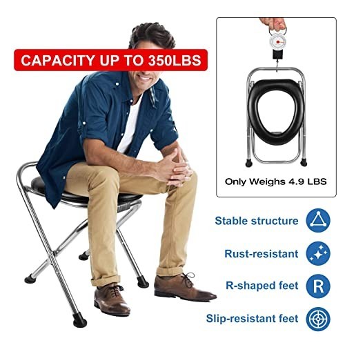 Portable 16.5″ Camping Toilet – 350LB Capacity, Stainless Steel, Soft Seat, Coll