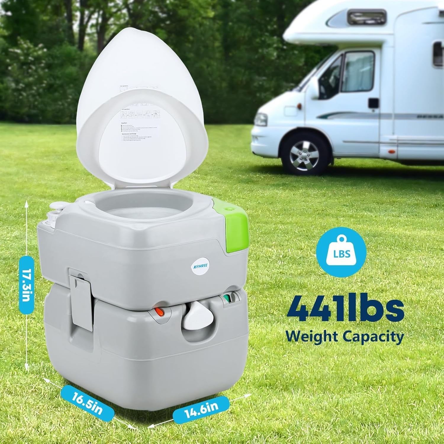 Ergonomic 5.8 Gallon Camping Toilet with Level Indicator for Outdoor Comfort