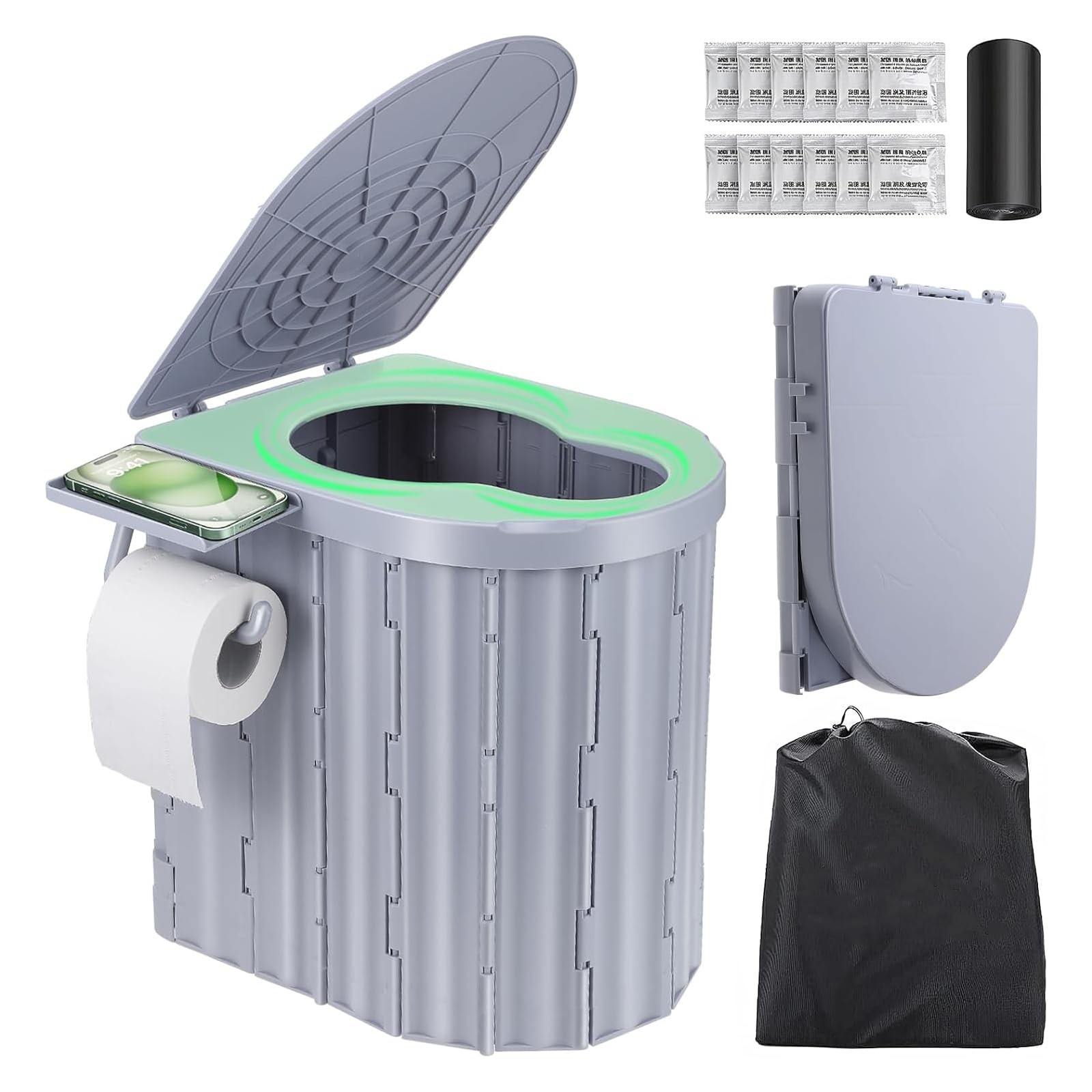 Sckee Camping Toilet, Portable Toilet for Adults, Portable Travel Folding Toi…