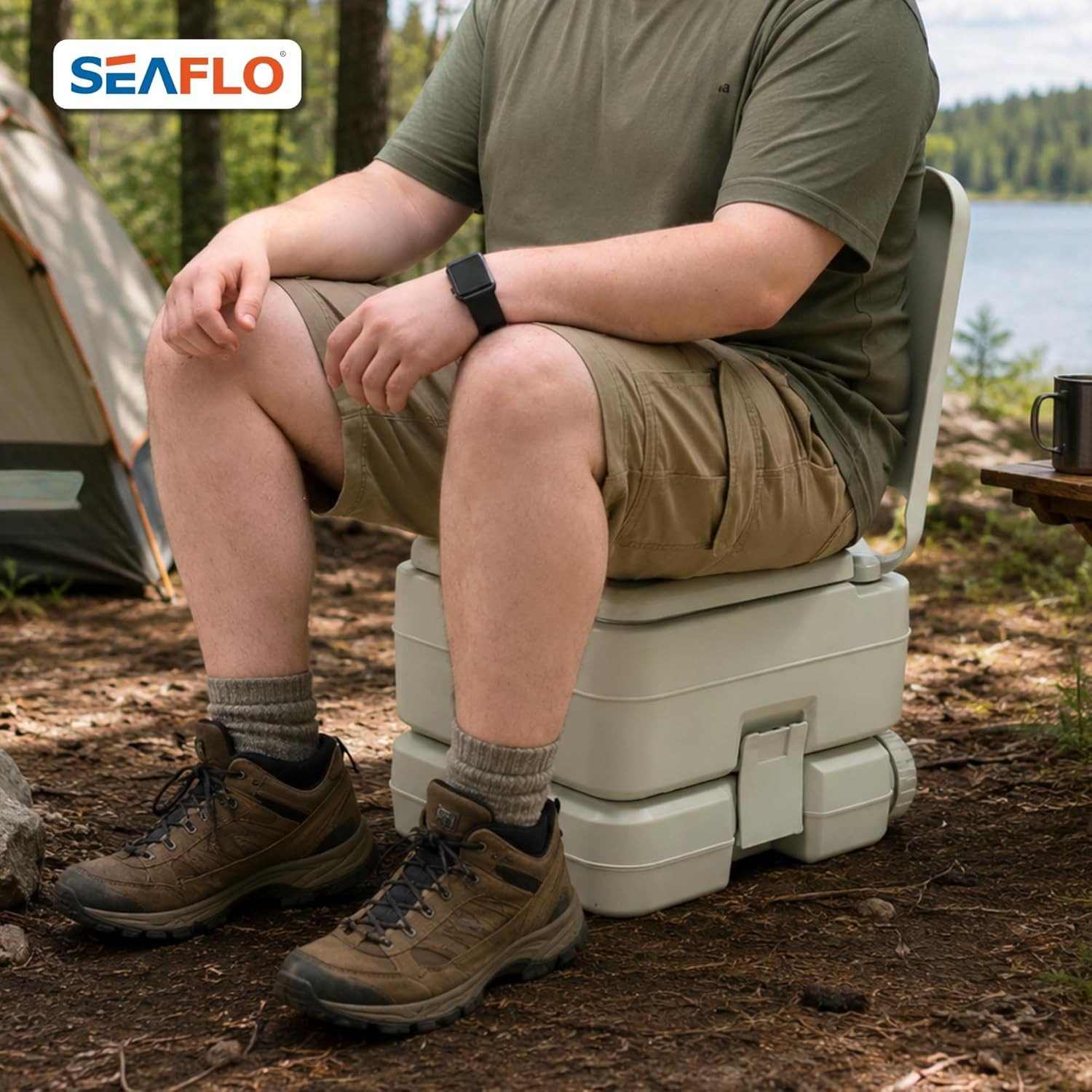 SEAFLO Premium Camping Portable Toilet – 5.8 Gallon Waste 3.43 Gall Fresh Tank (