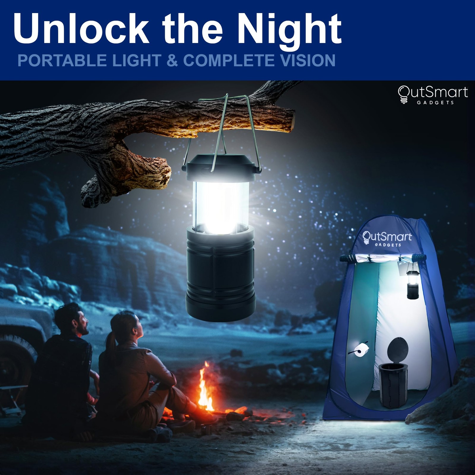Outdoor Portable Toilet Set for Adults with Camping Night Lantern, Folding XL To