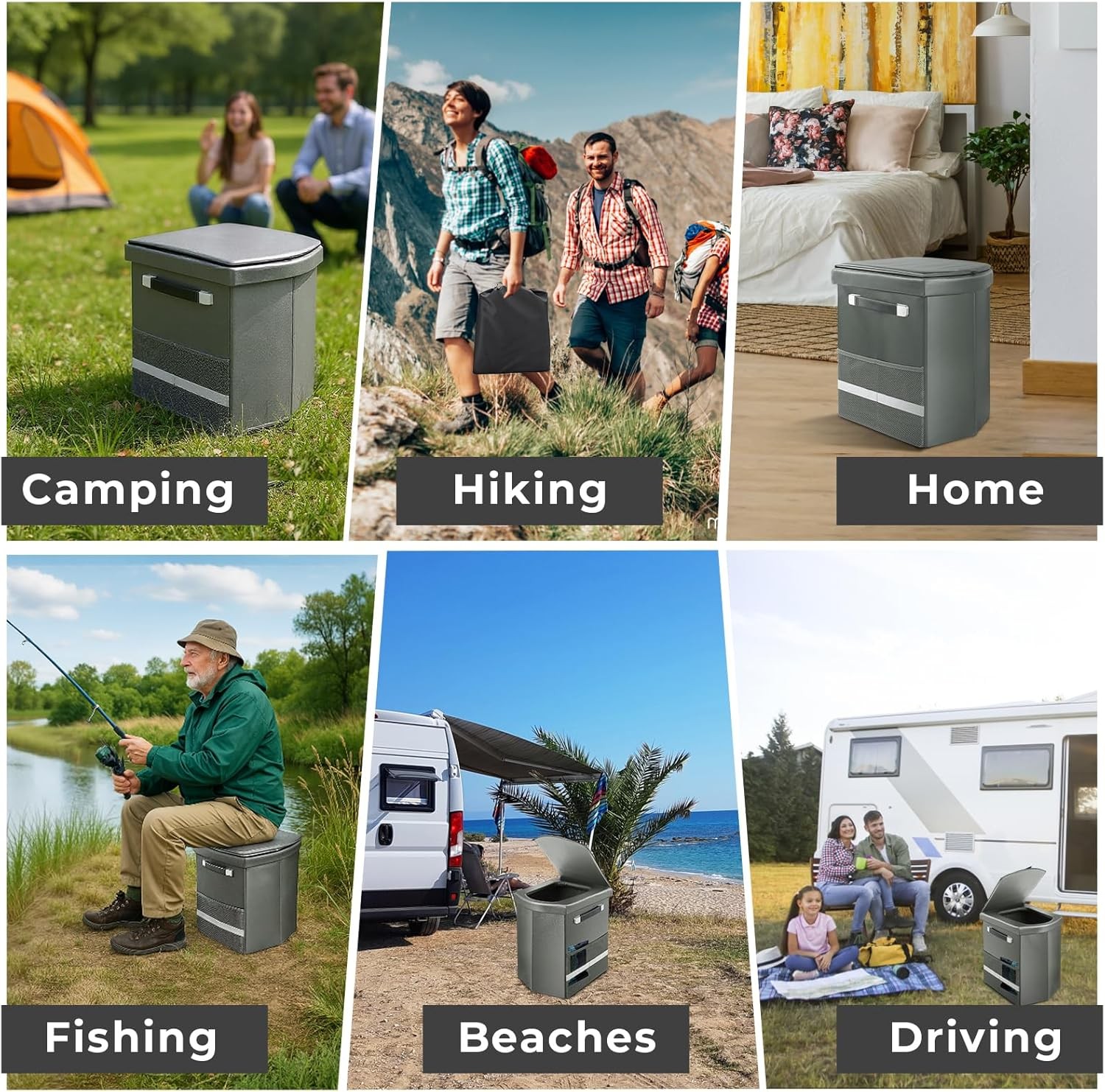Portable Toilet for Adults, 16.5” Tall Camping Toilet with Lid and Convenient C