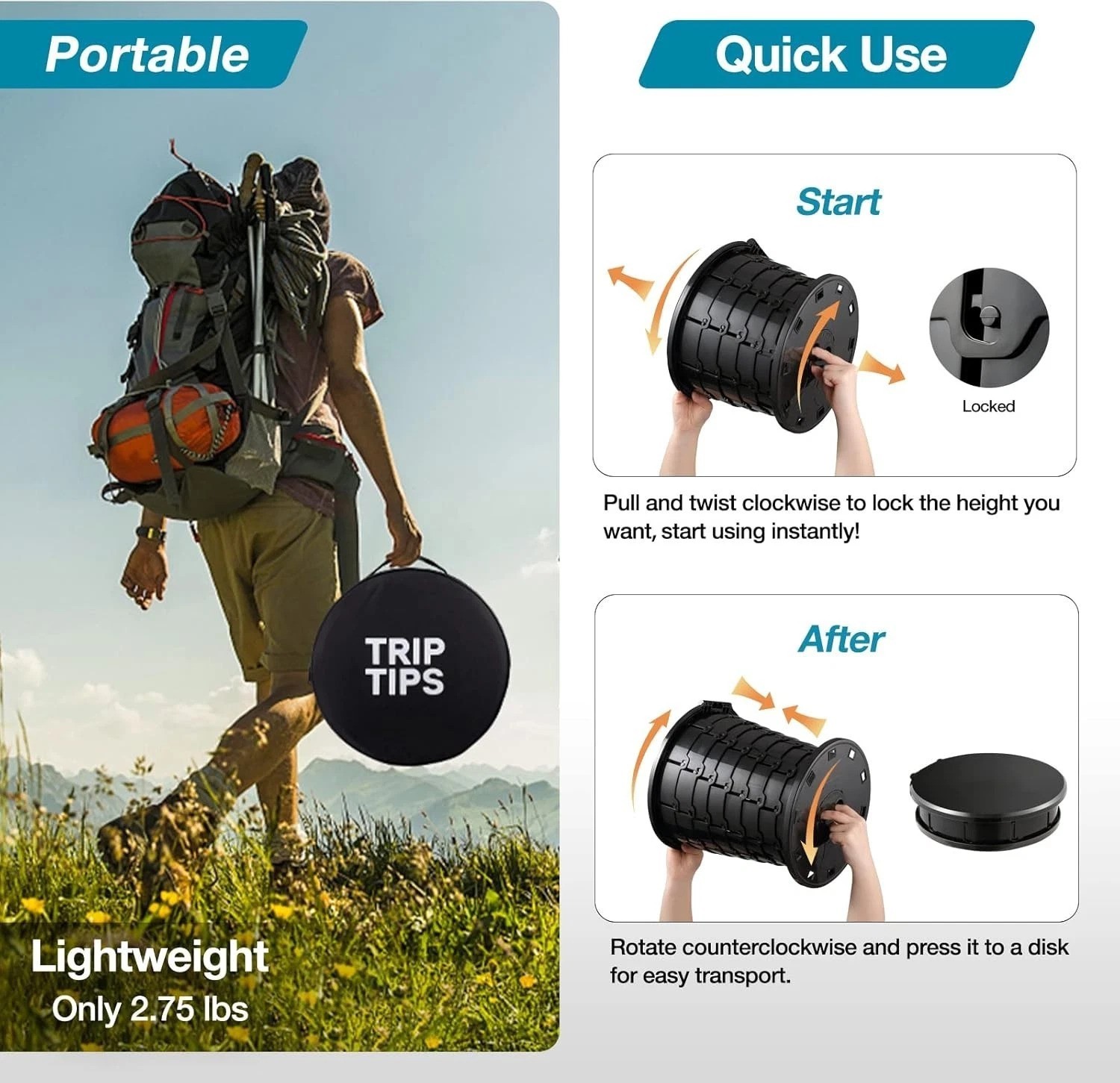 Height Adjustable Portable Toilet for Adults & Kids – Travel & Camping Essential