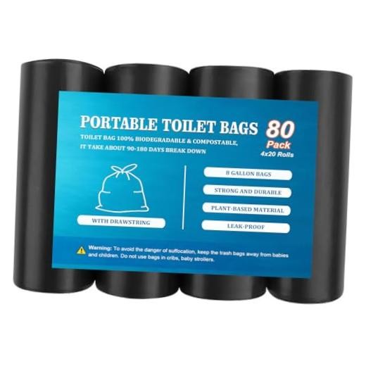 80 PCS Portable Toilet Bags with Drawstring, 80 Count with Drawstring