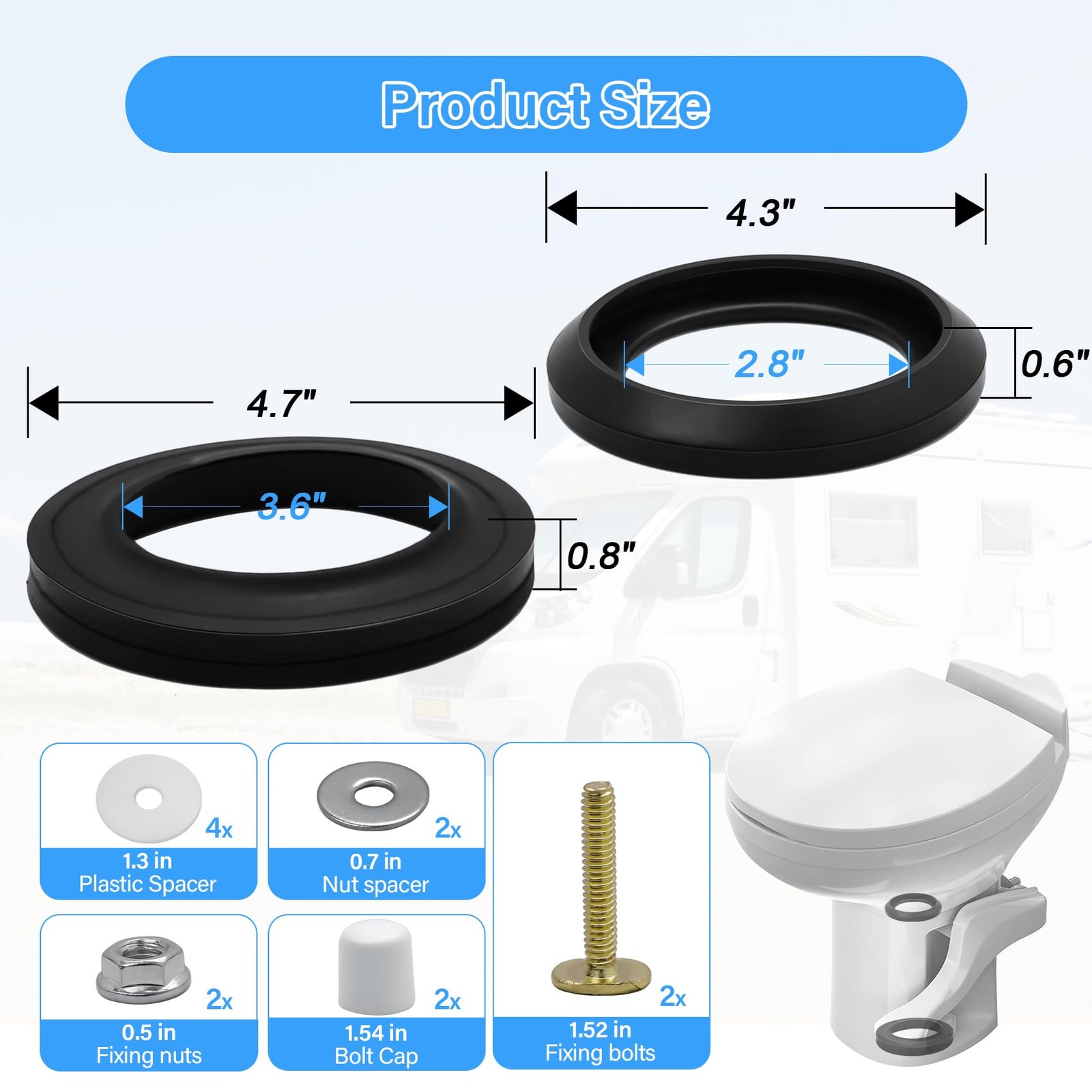 RV Toilet Seal Kit for Thetfords Aqua Magic Style Plus, Style Lite, Style II & R