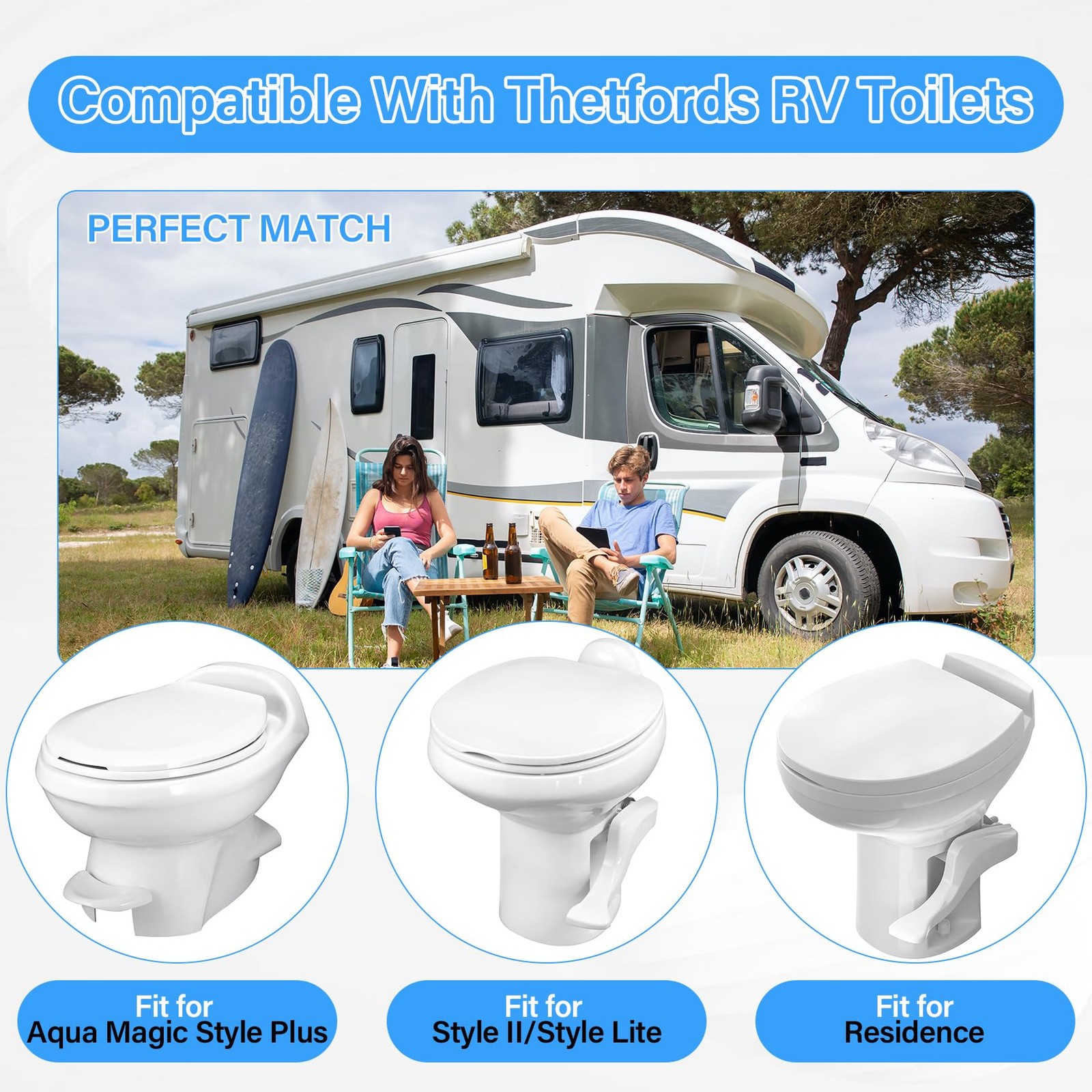 RV Toilet Seal Kit for Thetfords Aqua Magic Style Plus, Style Lite, Style II & R