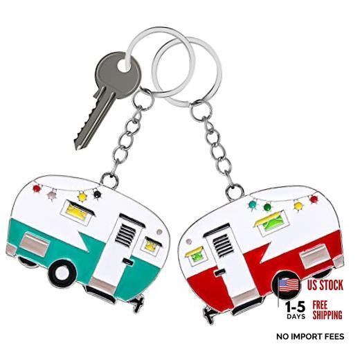 Thinp 2 Pieces Camper Keychain, RV Camper Keyring Accessories for Red, Green