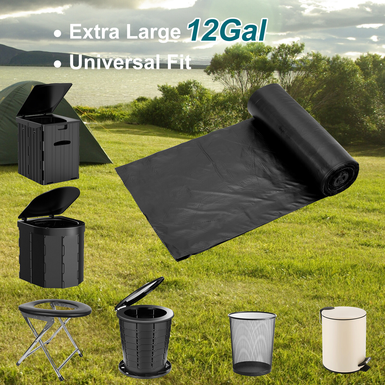 80 Counts Compostable Portable Toilet Bags 26*26Iin 12 Gal for Outdoor Camping