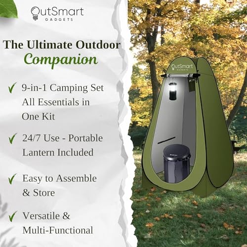 Outdoor Portable Toilet Set for Adults with Camping Night Lantern, Green