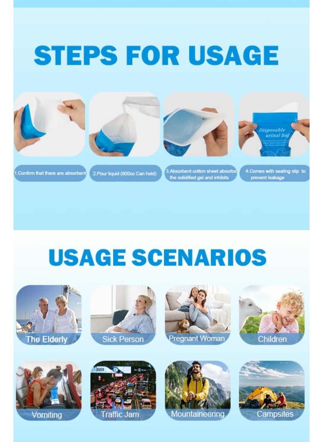 Disposable Urine Bag, 24 PCS 800ML for Travel, Emergency Portable Pee, Unisex
