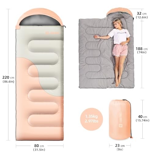Sleeping Bags for Adults&Kids,Lightweight Waterproof Warm Weather Pink&Khaki
