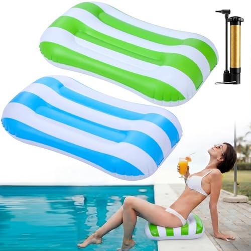 Seenelling 2 Pcs Inflatable Poolside Chair Blow up Beach Seat Green and Blue