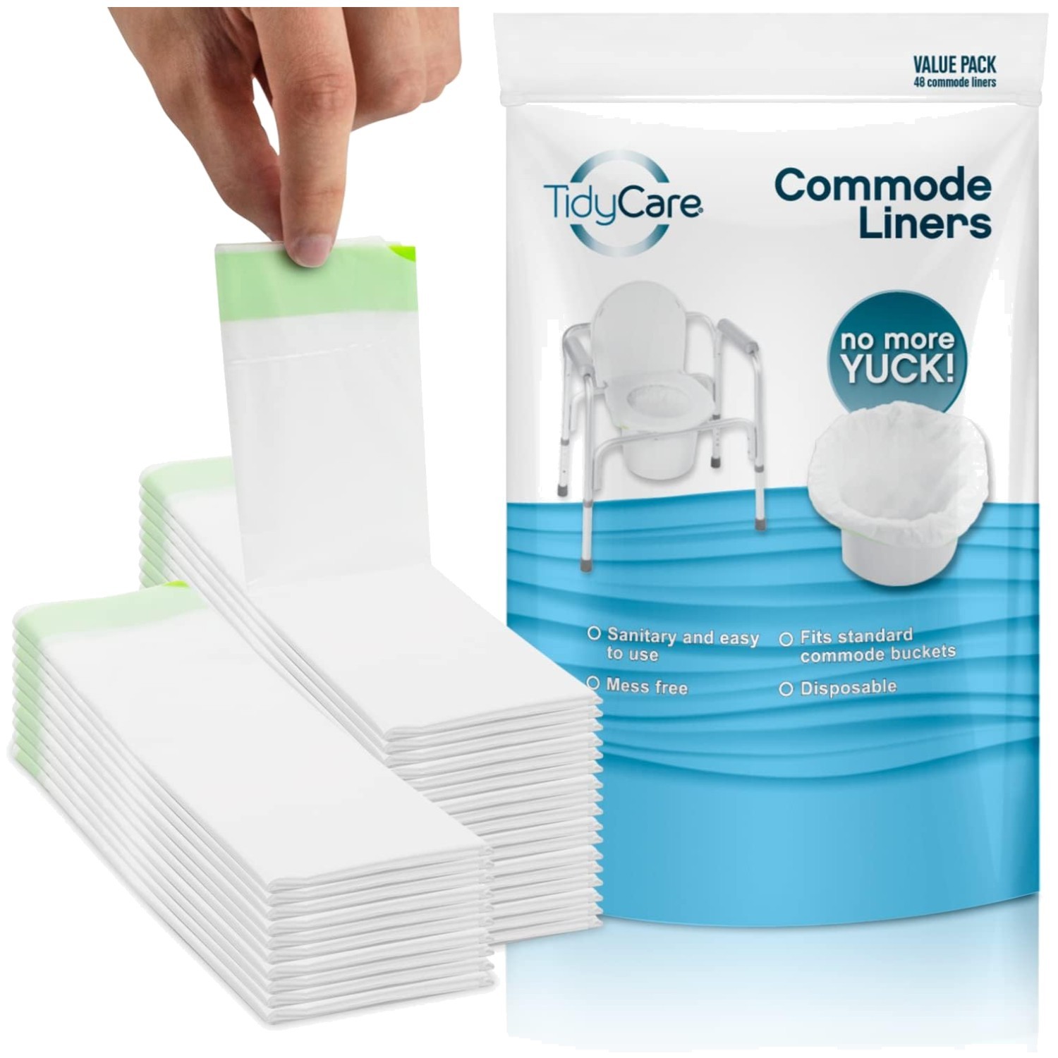 48 Pack Bedside Commode Liners – Leak-Free Disposable Toilet Bags for Seniors