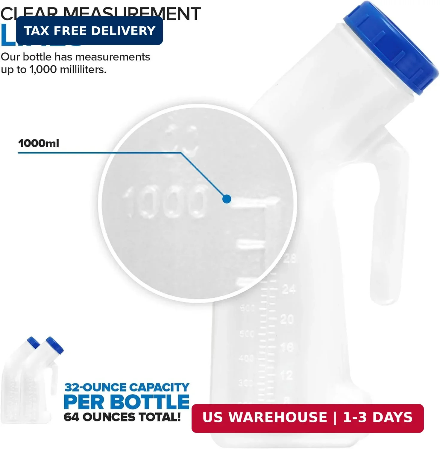 Unisex Urinal Bottle (2 Pack) – Portable Urinal for Women & Men – Female Urinal