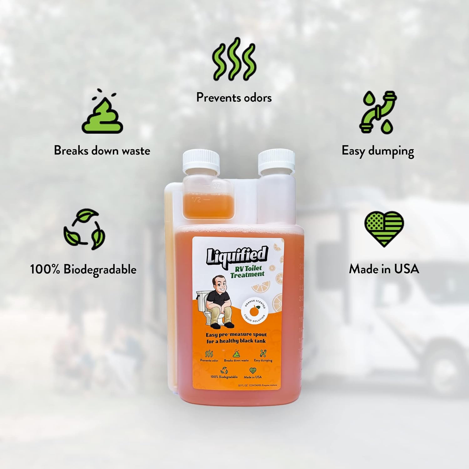 Liquified RV Toilet Treatment Black Holding Tank Digester Orange, 32 Oz
