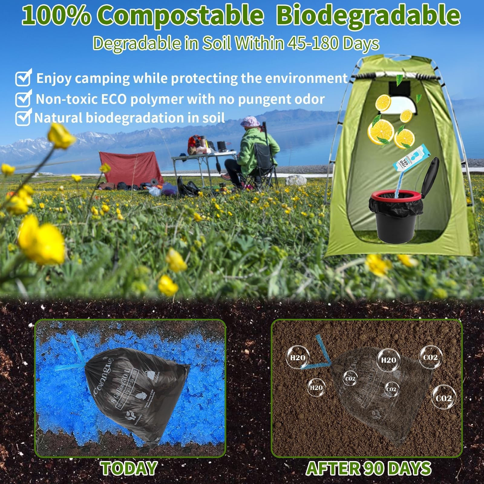 oceanengine Portable Toilet Bags Poo Gel Set, 8 Gallon Camping Toilet Bags wi…