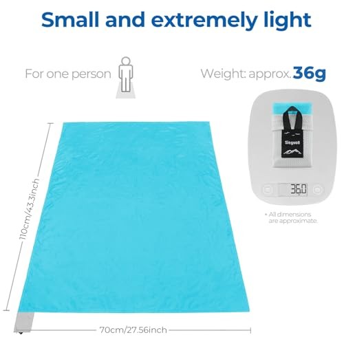 Pocket Picnic Blanket for 1 Person, 43.3×27.56″ (1.27oz) E Blue (Grey Pack)