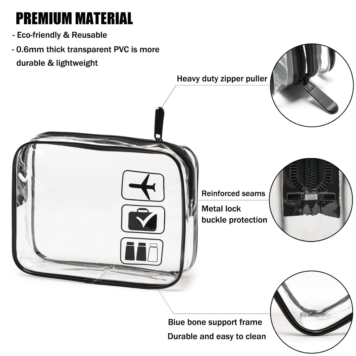 MODENGKONGJIAN TSA Approved Toiletry Bag, 3 Pcs Clear Toiletries Bags Quart Size