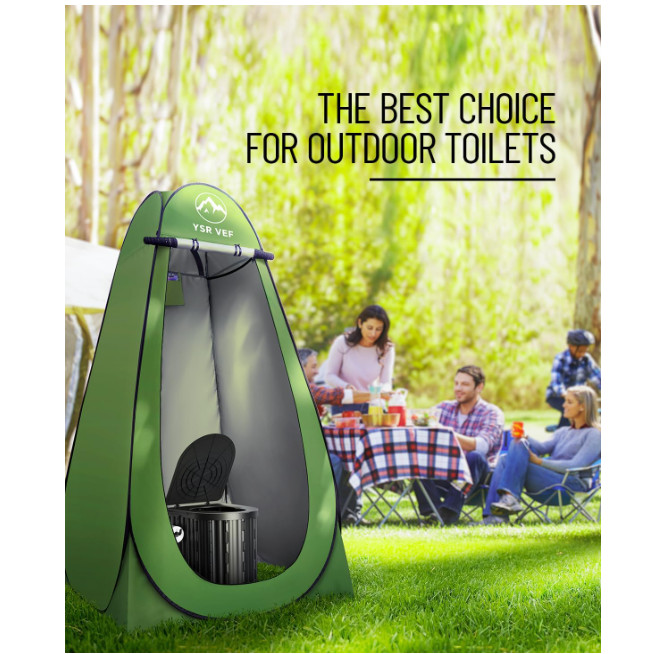 Inodoro portátil camping con tienda emergente y gel, cómodo para todos. Nuevo