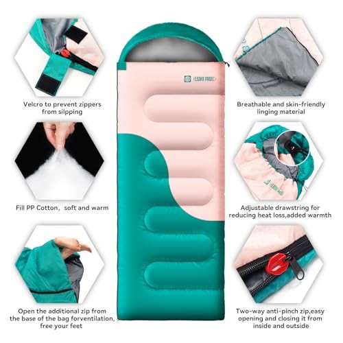 Sleeping Bags for Adults&Kids,Lightweight Waterproof Warm Blue,Green,Pink