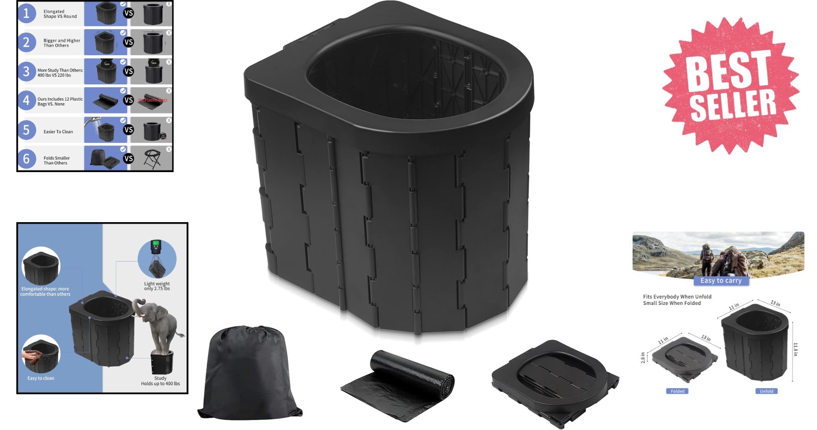 Lightweight and Hygienic Portable Toilet – Ideal for Camping, Beach, and More