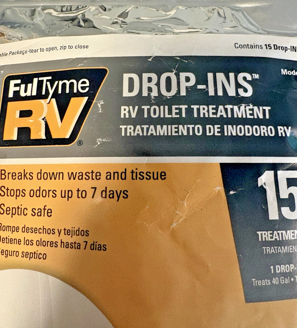 LOT OF 2 FULL TIME RV DROP-INS RV TOILET TREATMENT (ORANGE SCENT) 15 TREATMENTS