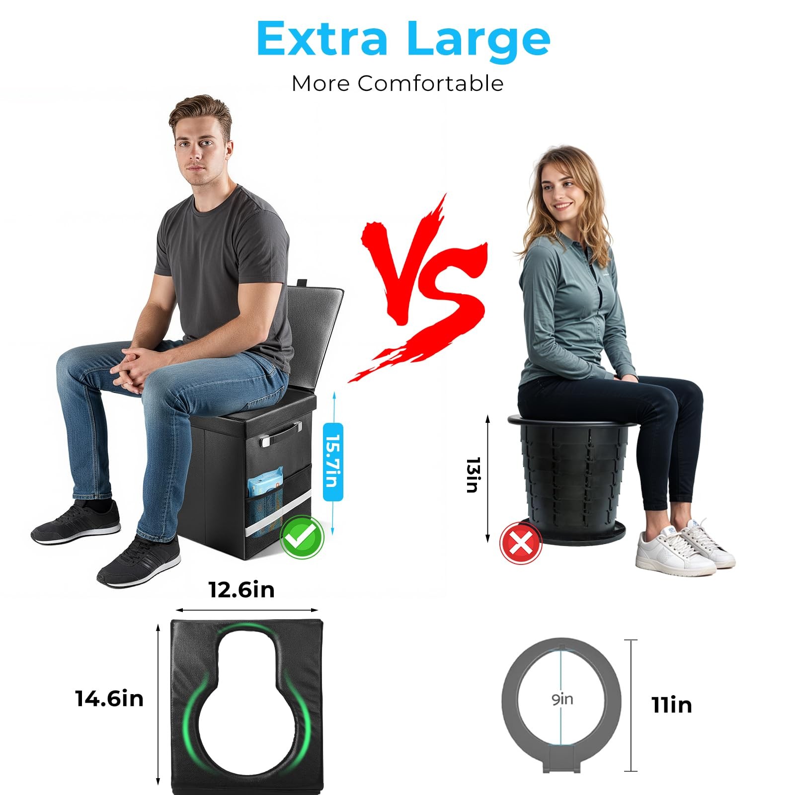 2026 Upgraded XL Portable Toilet for Adults, Large Camping XL, Black